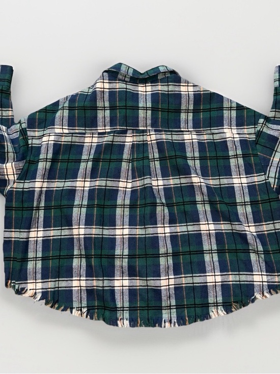 MABLE Oversized Plaid Flannel Frayed Hi-Lo Hem Cropped Boxy Fit Size Small - Picture 3 of 9